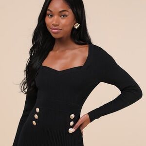 Lulus Chicest Crush Black Ribbed Long Sleeve Mini Sweater Dress - Size XS